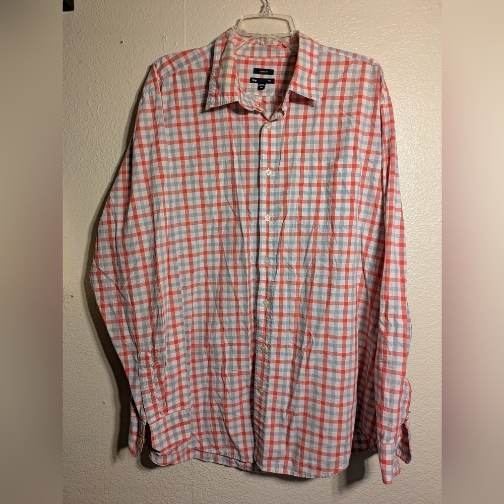 Gap Classic Fit Size Xxl Men's Plaid Shirt - Red and White Pre-owned